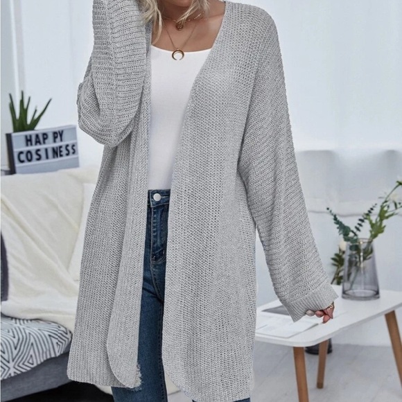 SHEIN Gray Oversized Open Knit Long Cardigan Sweater Women’s Size Small - Picture 3 of 8